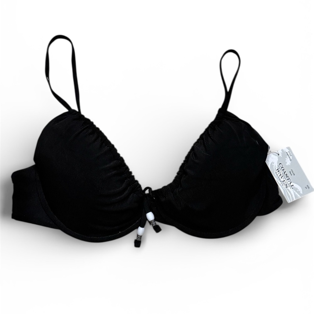 NWT! Black Bikini Top with underwire support and Tie Front Adjustable Straps 2X